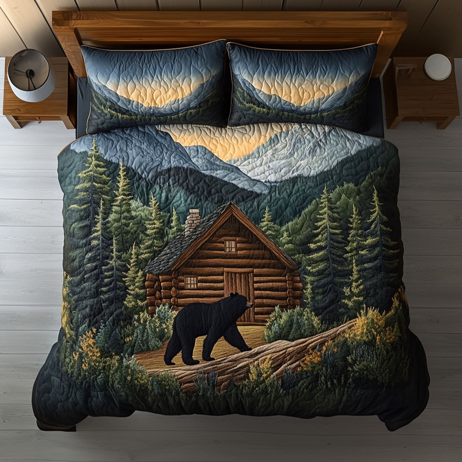 Smoky Bear Cabin Quilted Bedding Set Duvet Cover Bed Sheet Set Best Gifts For Bear Lovers Men Smoky Bear Cabin Quilted Bedding Set Duvet Cover Bed Sheet Set Best Gifts For Bear Lovers Men