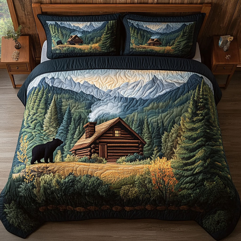 Smoky Log Haven Quilted Bedding Set Duvet Cover Bed Sheet Set Cute Bear Gifts For Him Her Smoky Log Haven Quilted Bedding Set Duvet Cover Bed Sheet Set Cute Bear Gifts For Him Her