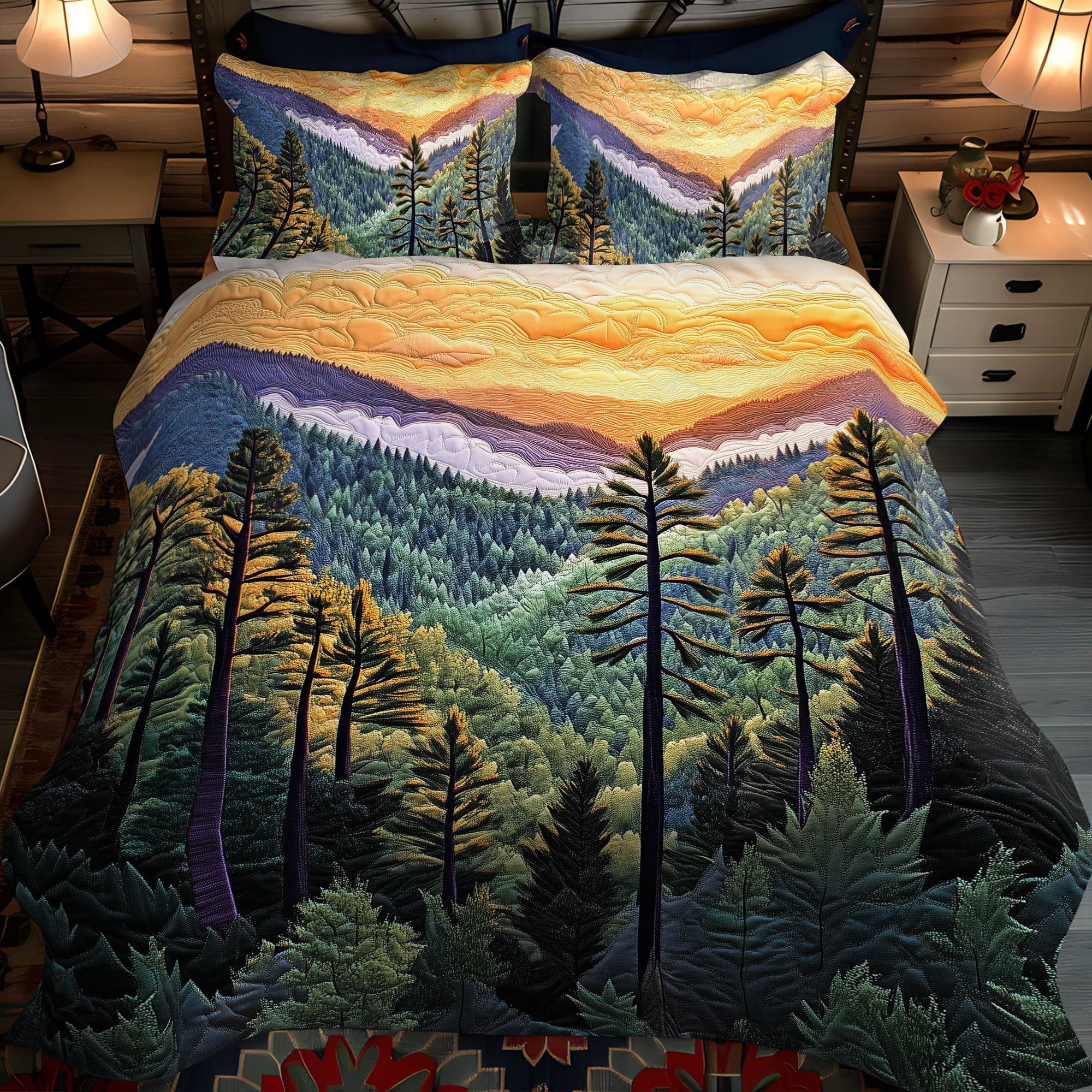 Smoky Mistscape Quilted Bedding Set Duvet Cover Bed Sheet Set Best Christmas Gifts For Wife