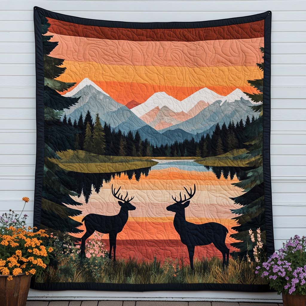 Snowy Deer Night Quilted Blanket Nice Throw Blanket Deer Hunters Gifts For Son