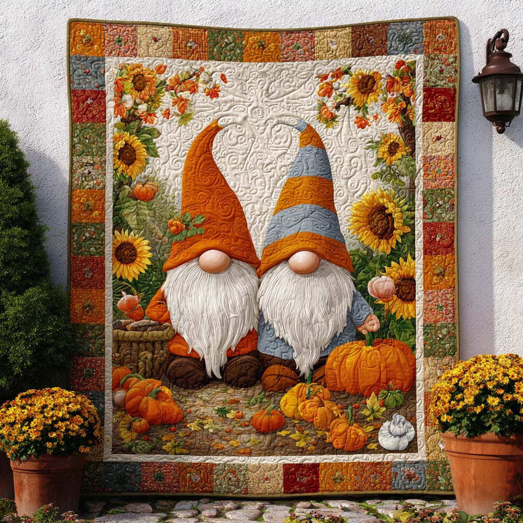 Snuggle Woods Quilted Blanket Cute Colorful Blanket Gnome Cool Fall Gifts