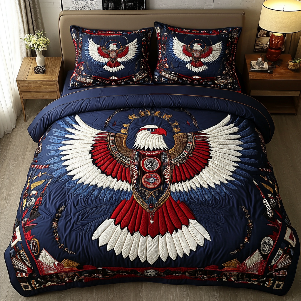 Soaring Eagle Quilted Bedding Set Duvet Cover Merch Eagle Themed Gifts