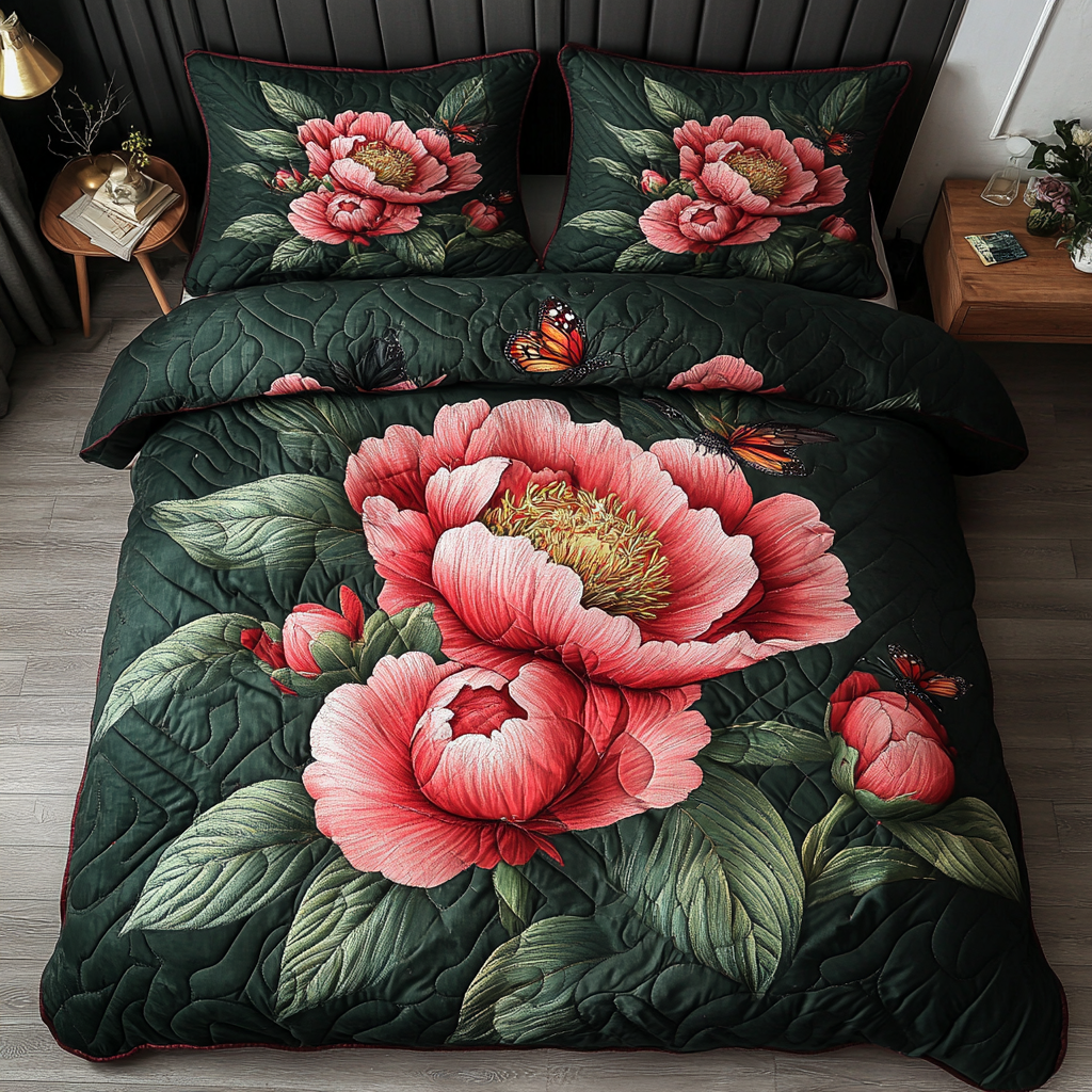 Soft Blossom Quilted Bedding Set Duvet Cover Bedspread Flower Theme Gifts