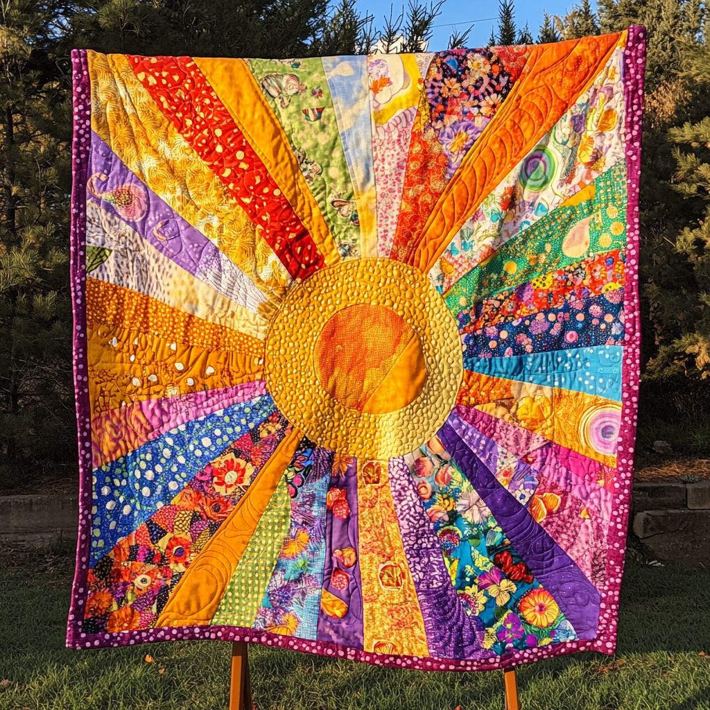 Solar Bloom Quilted Blanket Cute Throw Blanket Gift For Parents Christmas