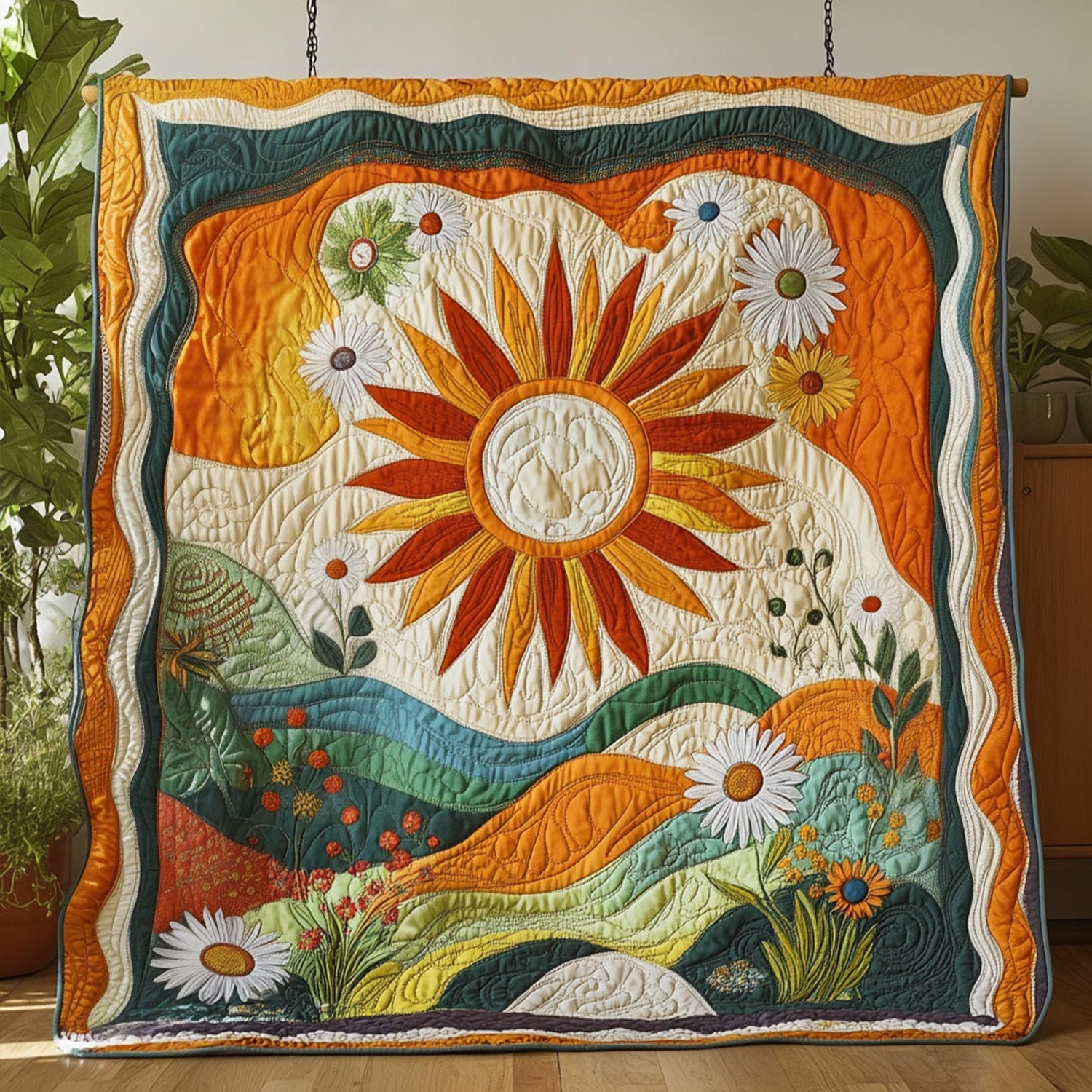 Solar Bloomscape Quilted Blanket Cute Colorful Blanket Gifts For Hippy Chicks Solar Bloomscape Quilted Blanket Cute Colorful Blanket Gifts For Hippy Chicks