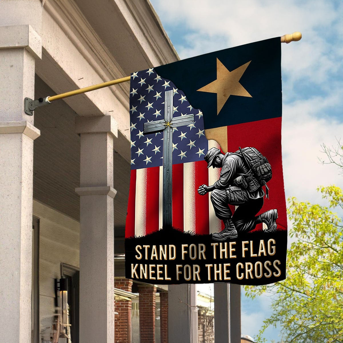 Soldier Texas And American Flag Stand For The Flag Kneel For The Cross Merch Patriotic Gifts