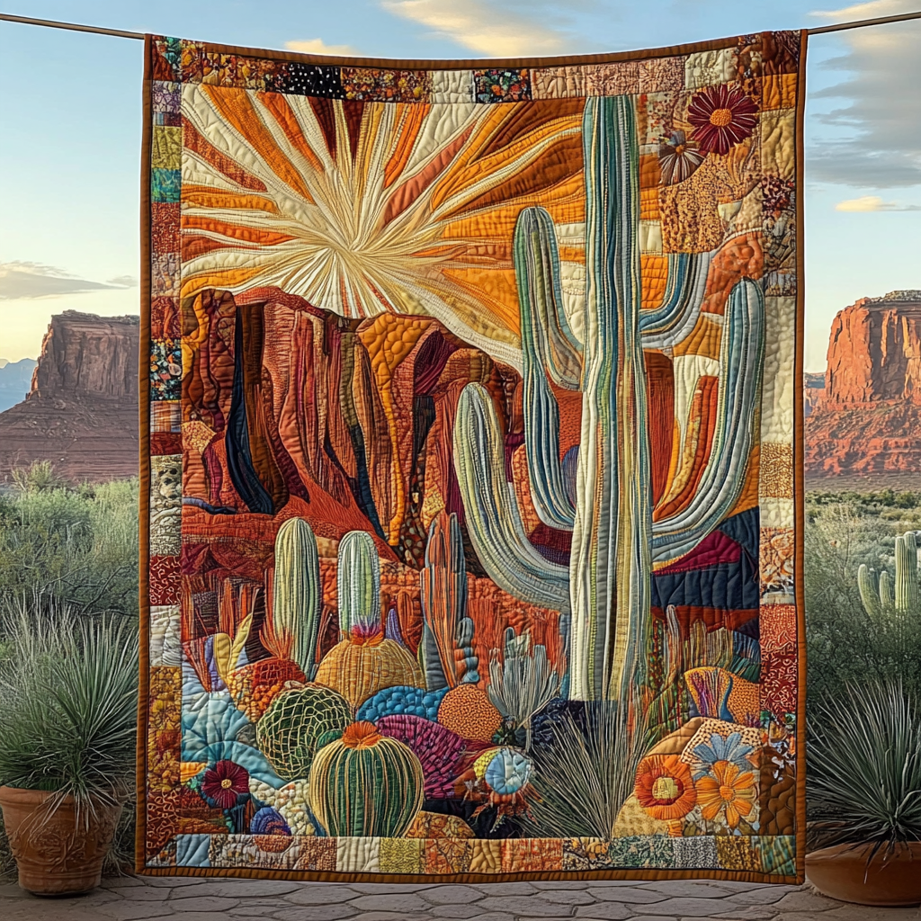 Sonoran Serenity Quilted Blanket Cute Colorful Blanket Cactus Related Gifts For Friends Sonoran Serenity Quilted Blanket Cute Colorful Blanket Cactus Related Gifts For Friends