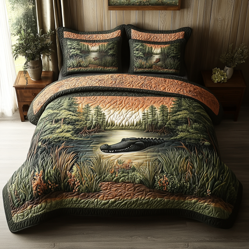 Southern Alligator Swamp Quilted Bedding Set Duvet Cover Bed Sheet Set Alligator Gift Ideas For Him Southern Alligator Swamp Quilted Bedding Set Duvet Cover Bed Sheet Set Alligator Gift Ideas For Him