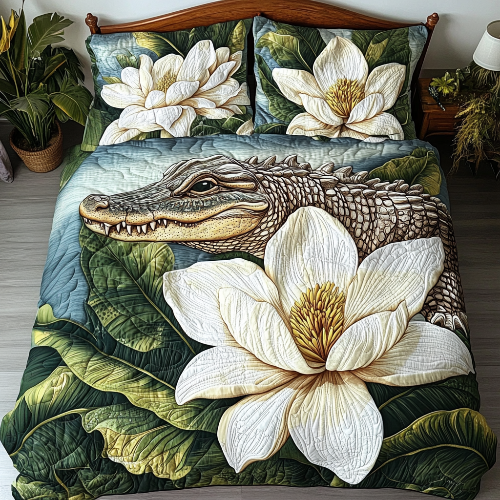 Southern Beauty Quilted Bedding Set Duvet Cover Bedspread Unique Alligator Gifts Crocodile