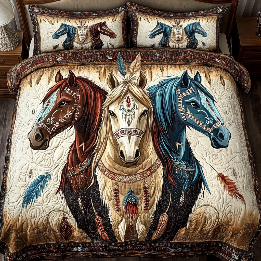 Spirit Rider Quilted Bedding Set Duvet Cover Bed Sheet Set Useful Gifts For Horse Owners Spirit Rider Quilted Bedding Set Duvet Cover Bed Sheet Set Useful Gifts For Horse Owners