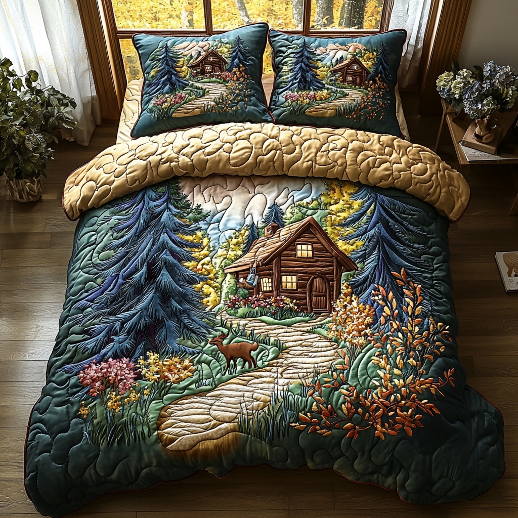 Spring Cabin Quilted Bedding Set Duvet Cover Bedspreads Gifts For The Family Christmas Spring Cabin Quilted Bedding Set Duvet Cover Bedspreads Gifts For The Family Christmas