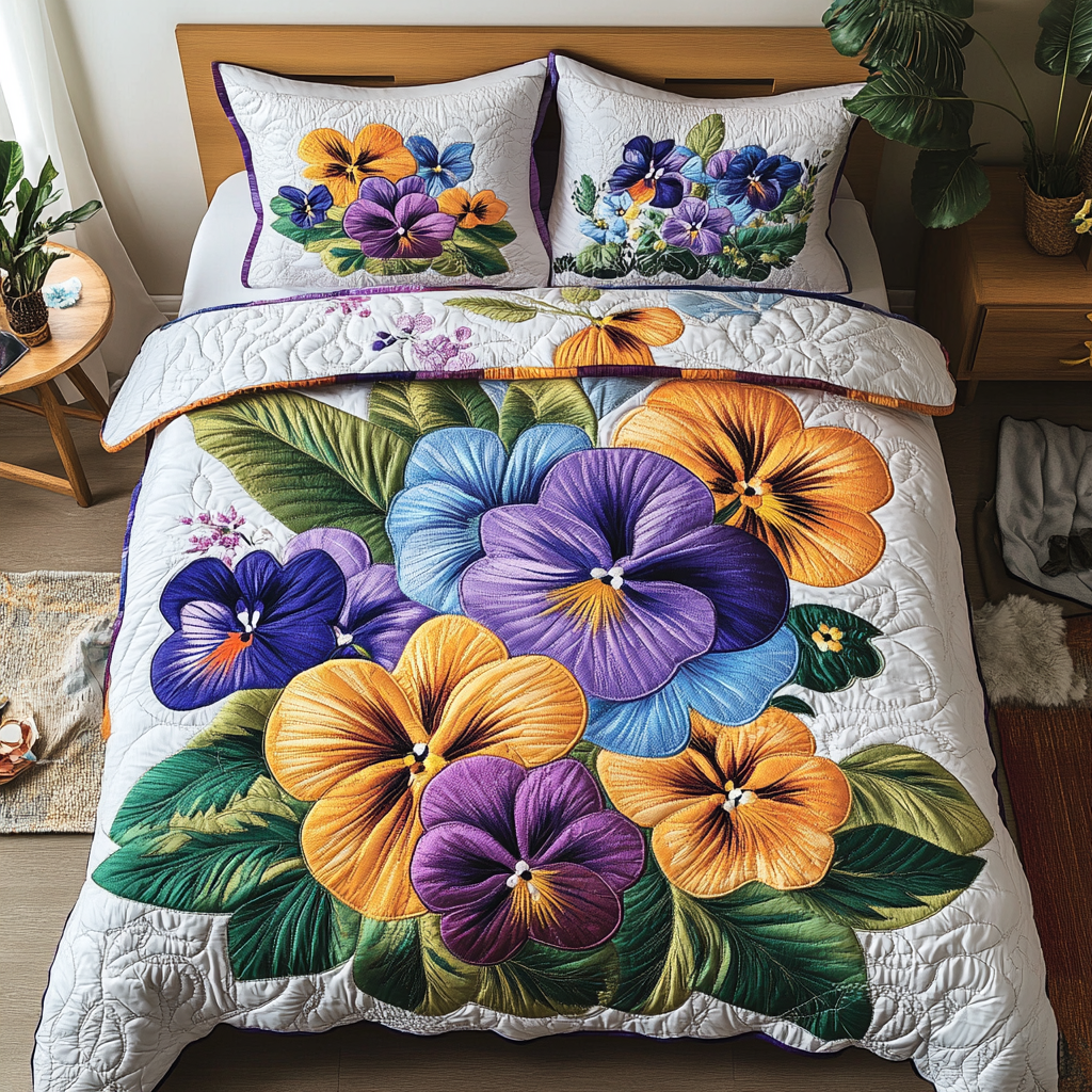 Spring Essence Quilted Bedding Set Duvet Cover Bedspread Pansy Flower Gifts For Women Spring Essence Quilted Bedding Set Duvet Cover Bedspread Pansy Flower Gifts For Women