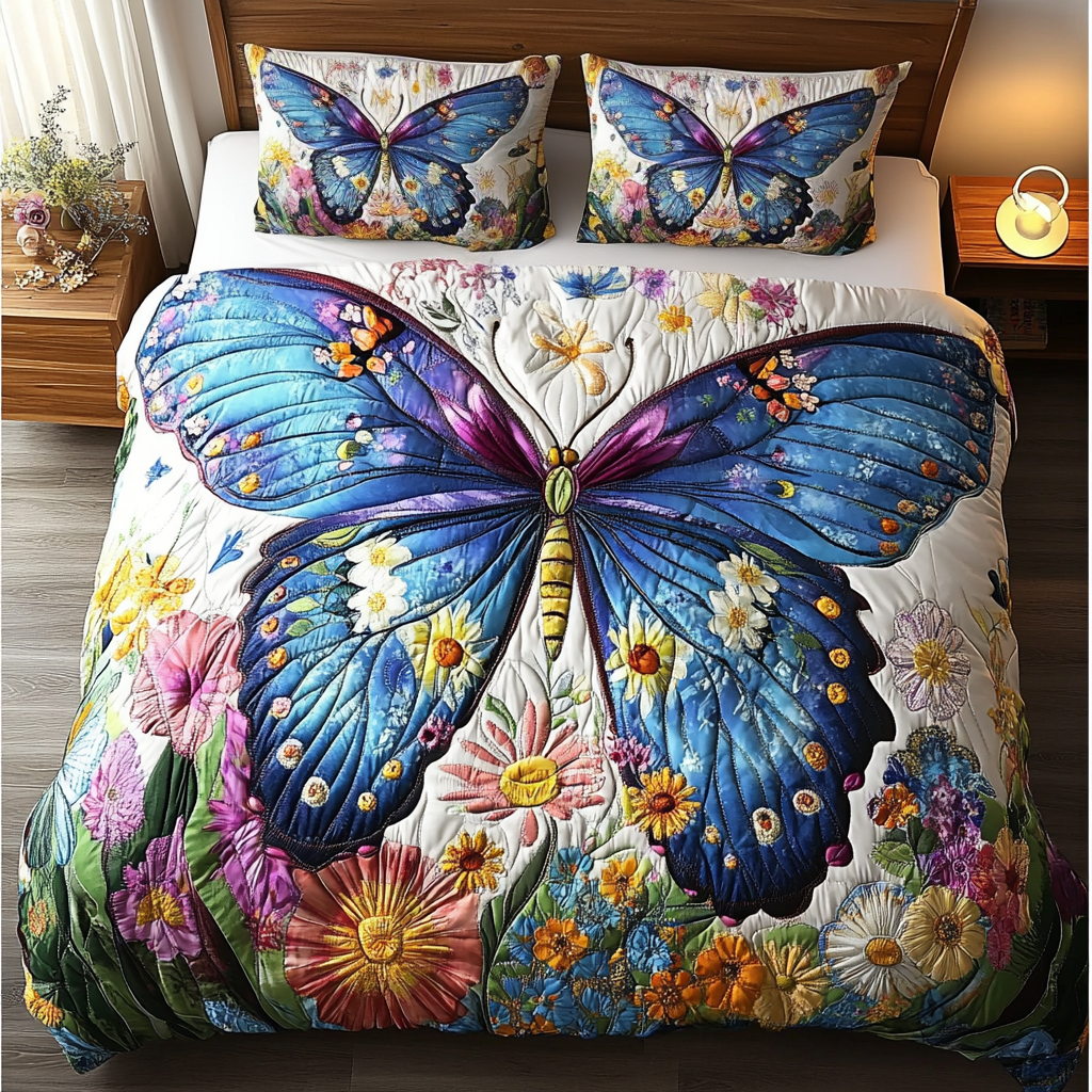 Spring Flutter Quilted Bedding Set Duvet Cover Bedspread Butterfly Gift Ideas For Lovers Spring Flutter Quilted Bedding Set Duvet Cover Bedspread Butterfly Gift Ideas For Lovers