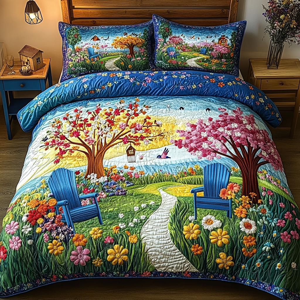 Spring Garden Chairs Quilted Bedding Set Duvet Cover Bed Sheet Set Sunflower Gifts For Her Spring Garden Chairs Quilted Bedding Set Duvet Cover Bed Sheet Set Sunflower Gifts For Her