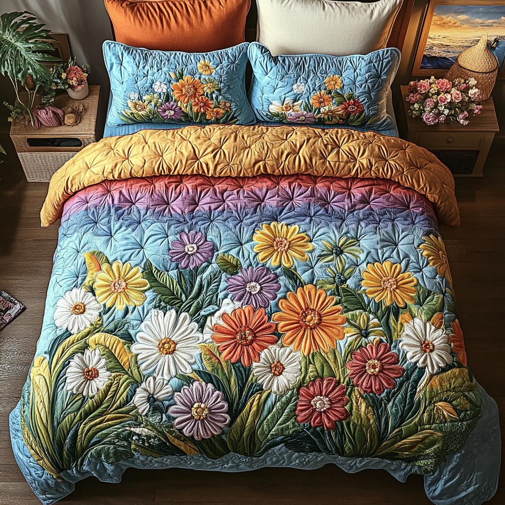 Spring Slumber Quilted Bedding Set Duvet Cover Bedspreads Gifts With Daisies On Them Spring Slumber Quilted Bedding Set Duvet Cover Bedspreads Gifts With Daisies On Them