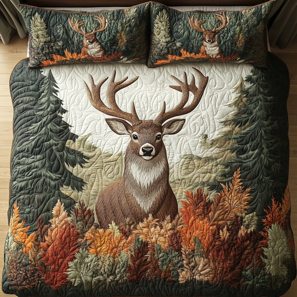 Stag Tracks Quilted Bedding Set Duvet Cover Bed Sheet Set Cool Gifts For Deer Lovers