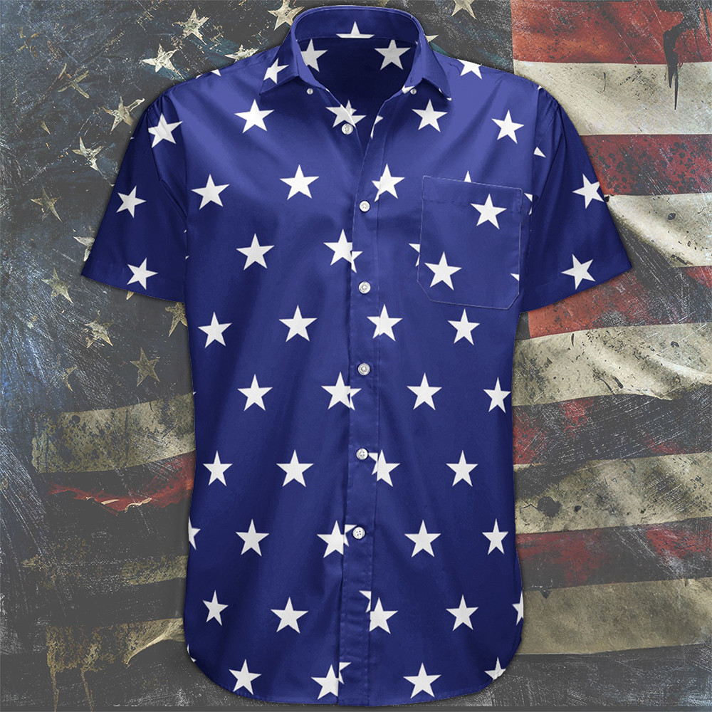 Star Spangled Hawaiian Shirt Men's Button Down Shirt Patriotic Clothing