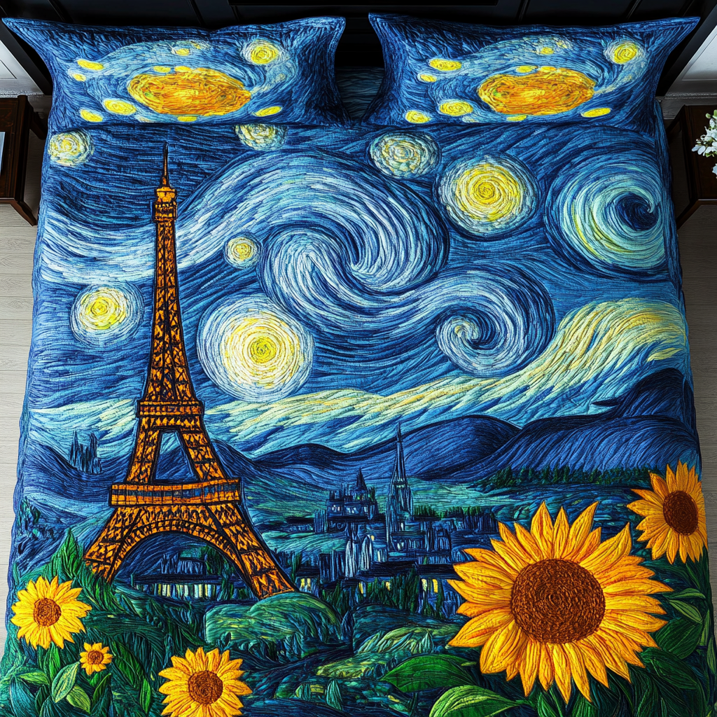 Starry Eiffel Quilted Bedding Set Duvet Cover Bedspread Paris Gifts For Her Starry Eiffel Quilted Bedding Set Duvet Cover Bedspread Paris Gifts For Her