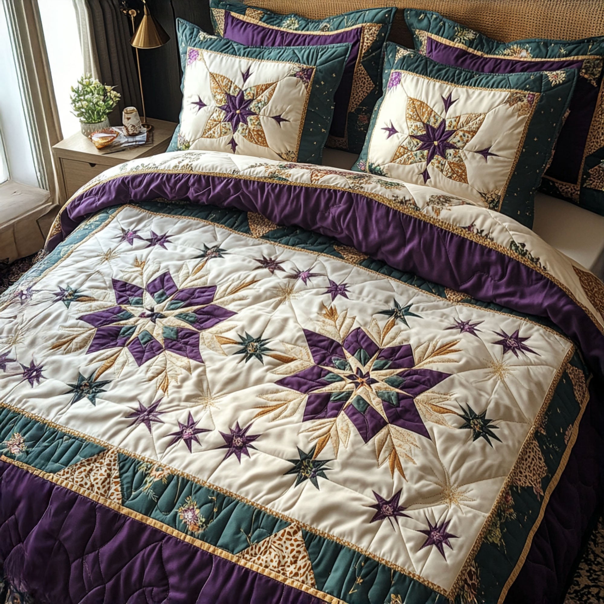 Starry Meadow Quilted Bedding Set Duvet Cover Bedspreads Gift For Parents Christmas Starry Meadow Quilted Bedding Set Duvet Cover Bedspreads Gift For Parents Christmas