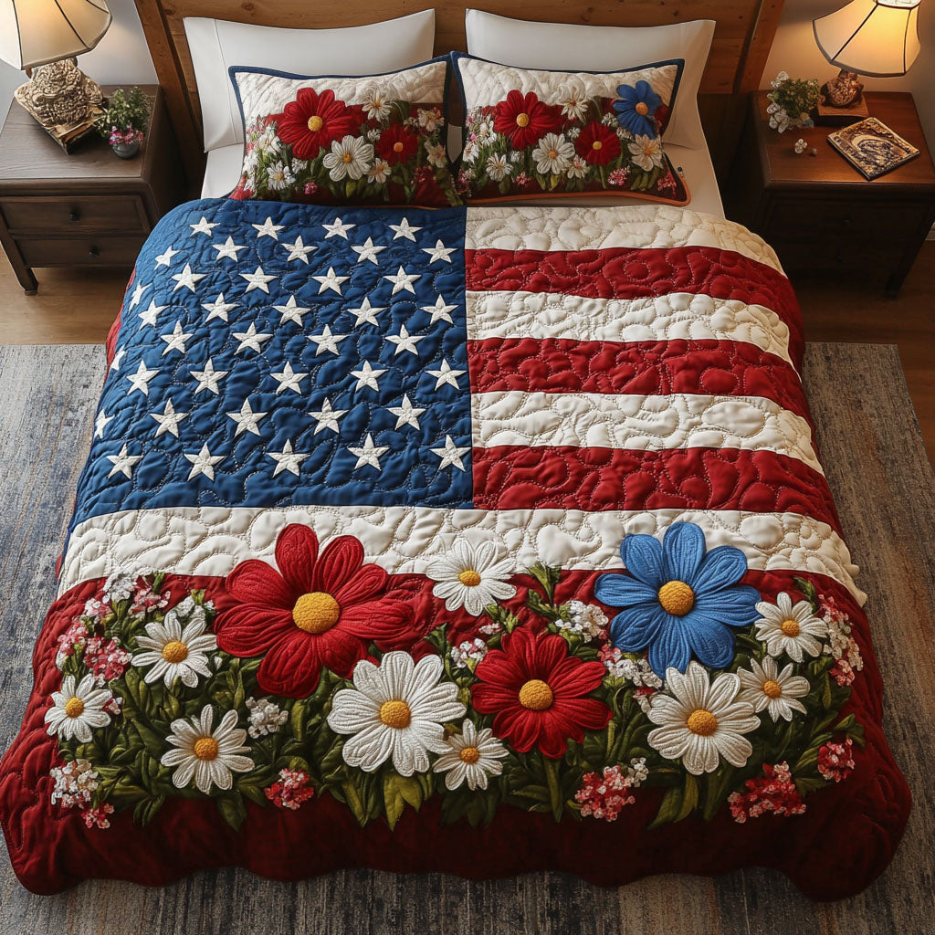 Starry Red Poppies Quilted Bedding Set Duvet Cover Bedspread Patriotic Mothers Day Gifts