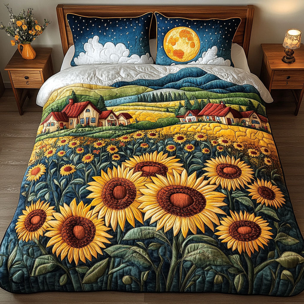 Starry Sunflower Farm Quilted Bedding Set Duvet Cover Bedspread Sunflower Items For Gifts Starry Sunflower Farm Quilted Bedding Set Duvet Cover Bedspread Sunflower Items For Gifts