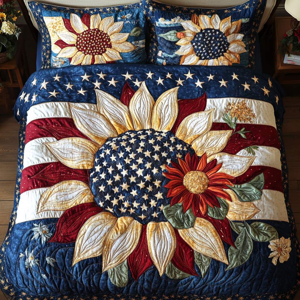 Starry Sunflower Quilted Bedding Set Duvet Cover Merch Presents For Flower Lovers