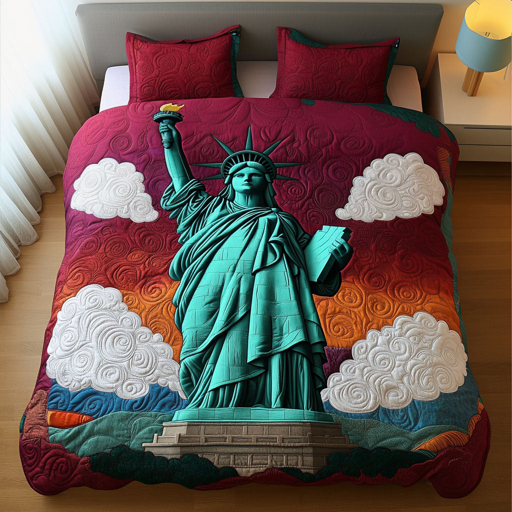 Statue Liberty Sunset Quilted Bedding Set Duvet Cover Bedspread Gifts For A Patriotic Person Statue Liberty Sunset Quilted Bedding Set Duvet Cover Bedspread Gifts For A Patriotic Person