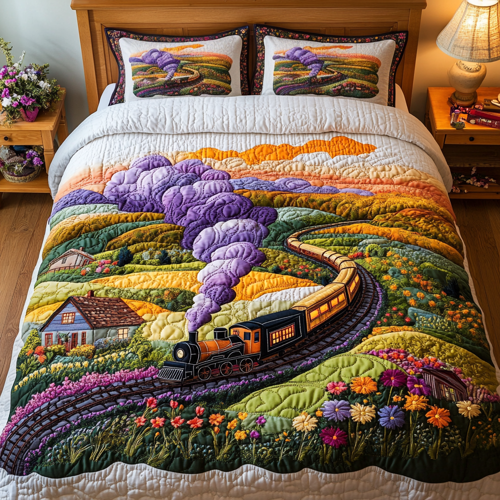 Steam Train Quilted Bedding Set Duvet Cover Bedspreads Train Related Gifts Steam Train Quilted Bedding Set Duvet Cover Bedspreads Train Related Gifts