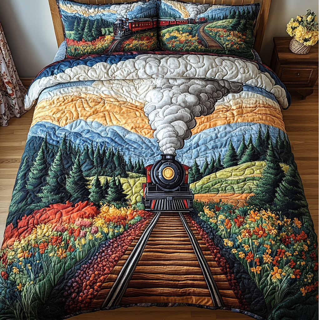 Steam Train Quilted Bedding Set Duvet Cover Merch Gift Ideas For Train Lovers Steam Train Quilted Bedding Set Duvet Cover Merch Gift Ideas For Train Lovers