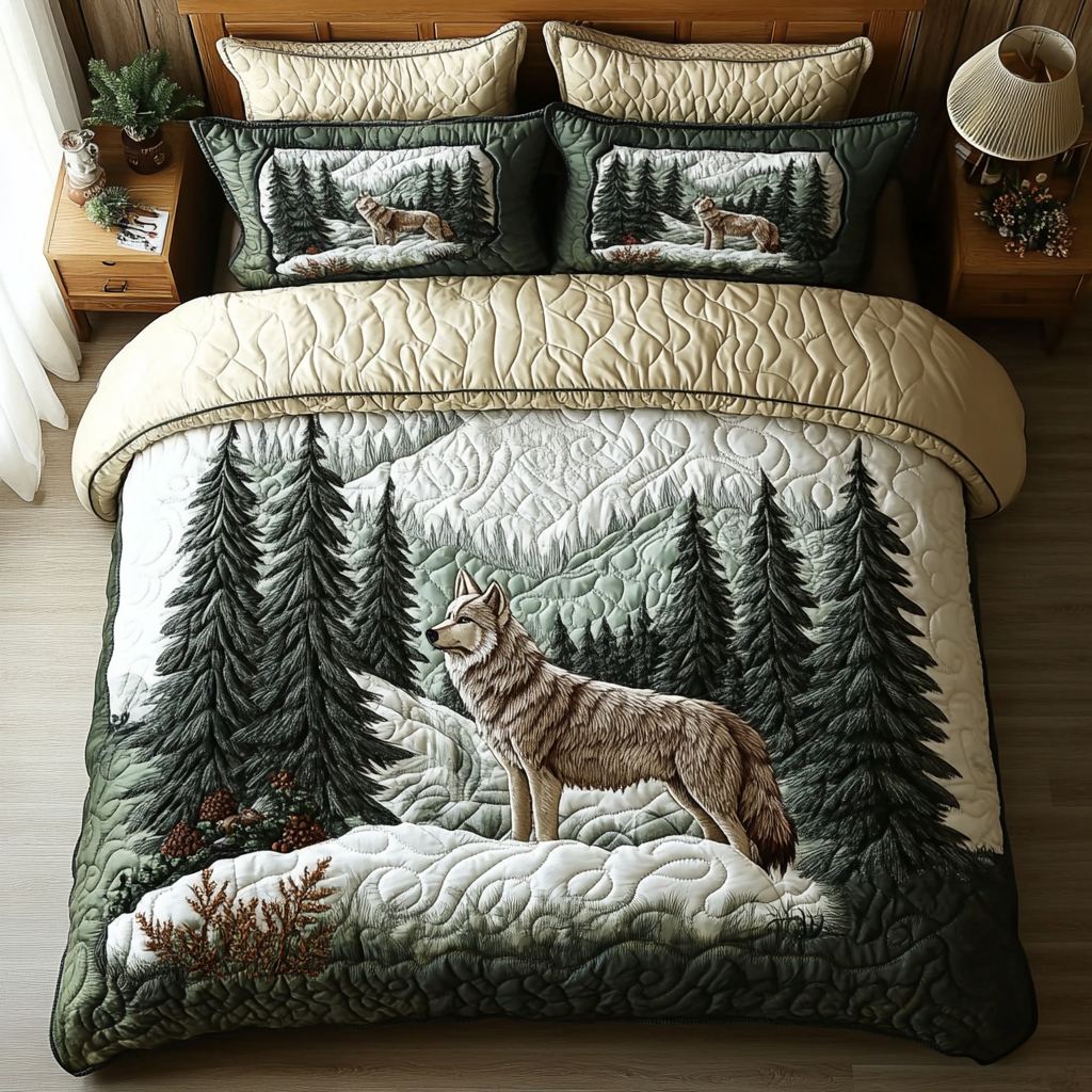 Strong Wolf Quilted Bedding Set Duvet Cover Merch Wolf Themed Gift Items Strong Wolf Quilted Bedding Set Duvet Cover Merch Wolf Themed Gift Items