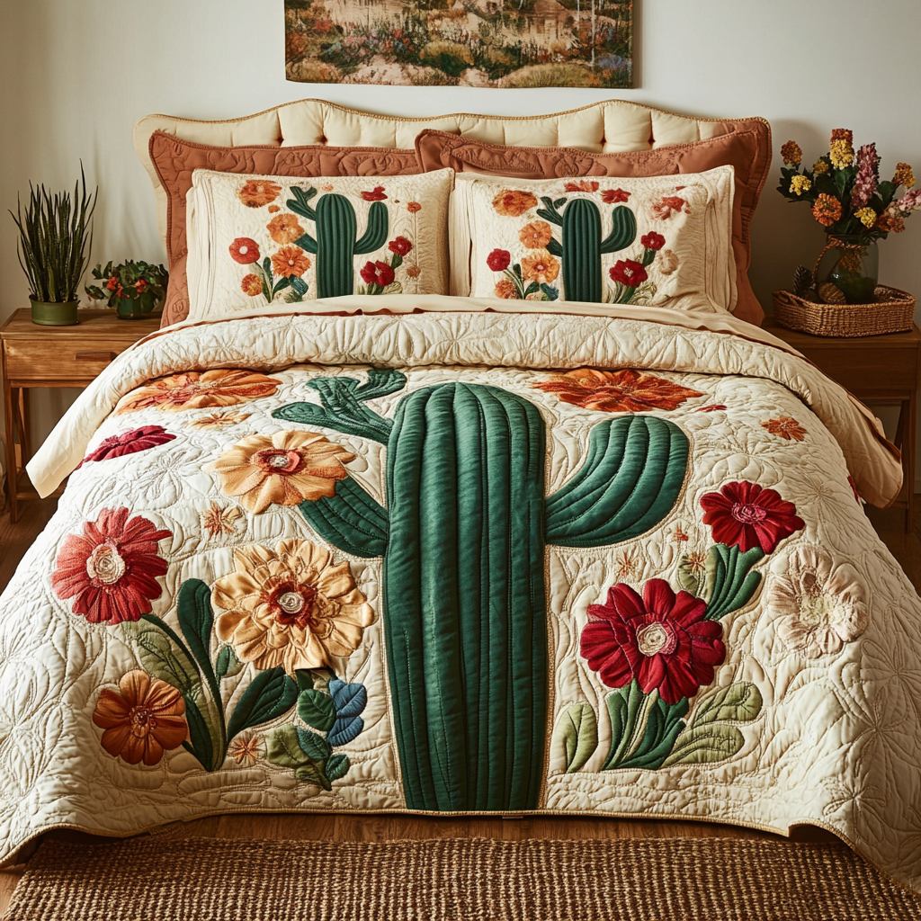 Succulent Blossom Quilted Bedding Set Duvet Cover Bed Sheet Set Cactus For Birthday Gift Succulent Blossom Quilted Bedding Set Duvet Cover Bed Sheet Set Cactus For Birthday Gift
