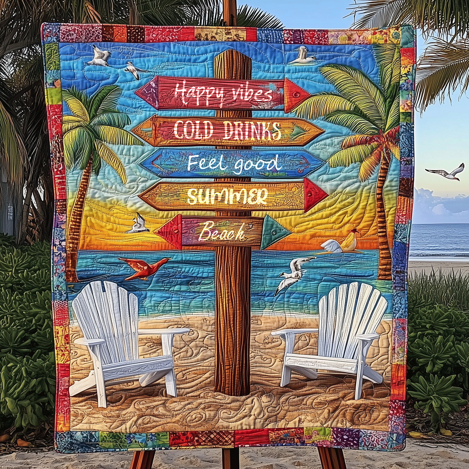 Summer Beach Signpost Quilted Blanket Cute Throw Blanket Beach Gifts For Friend Summer Beach Signpost Quilted Blanket Cute Throw Blanket Beach Gifts For Friend