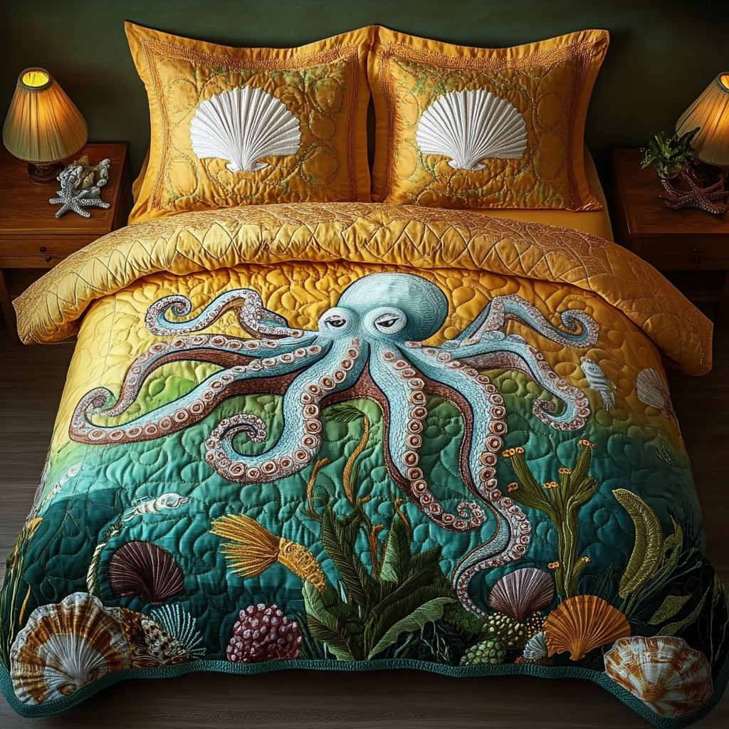 Summer Octopus Quilted Bedding Set Duvet Cover Bedspread Best Gifts For The Beach Lover Summer Octopus Quilted Bedding Set Duvet Cover Bedspread Best Gifts For The Beach Lover
