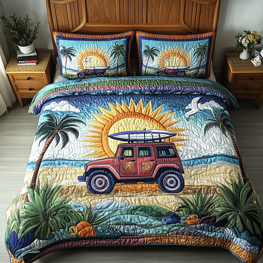 Summit Trek Quilted Bedding Set Duvet Cover Bed Sheet Set Jeep Gift Ideas For Him