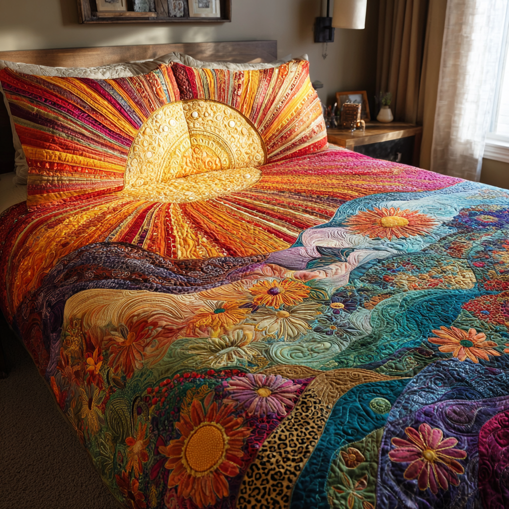 Sunburst Floral Quilted Bedding Set Duvet Cover Merch Sunflower Birthday Gifts Sunburst Floral Quilted Bedding Set Duvet Cover Merch Sunflower Birthday Gifts
