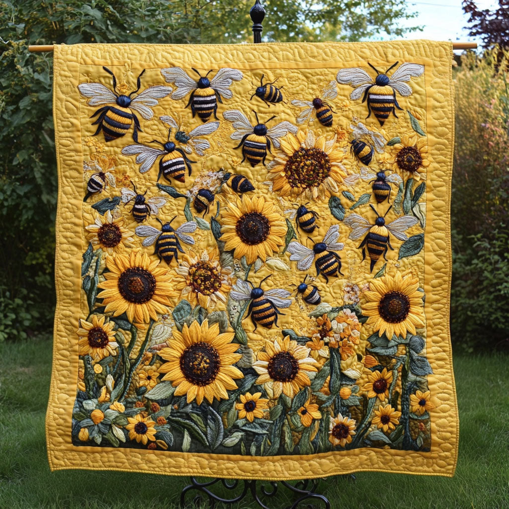 Sunflower Bees Quilted Blanket Cute Colorful Blanket Good Christmas Gifts For Girlfriend Sunflower Bees Quilted Blanket Cute Colorful Blanket Good Christmas Gifts For Girlfriend