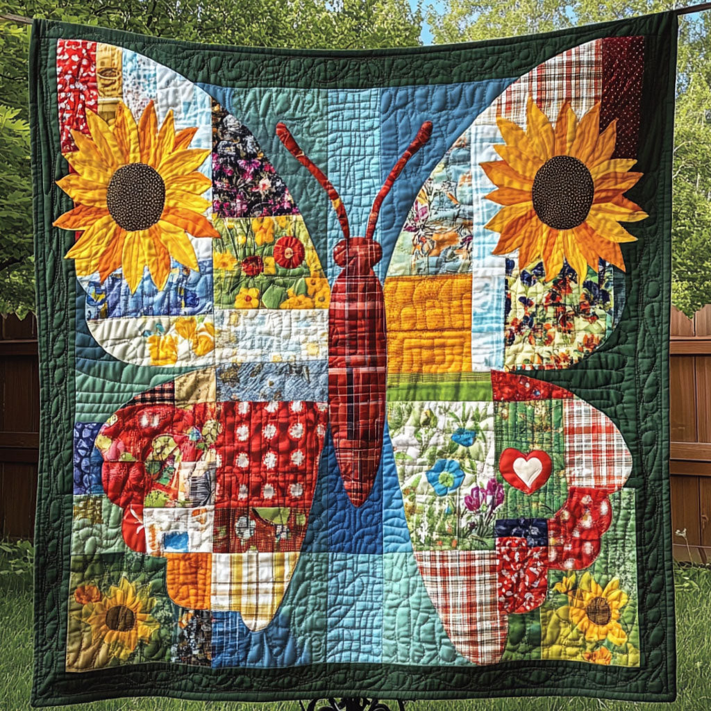 Sunflower Dream Quilted Blanket Cute Colorful Blanket Presents For Butterfly Lovers Women