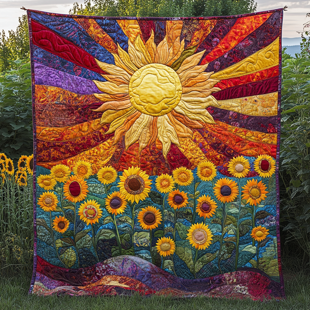 Sunflower Fields Quilted Blanket Cute Throw Blanket Funny Yankee Swap Gifts
