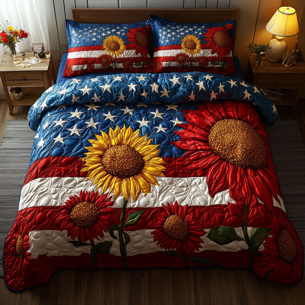 Sunflower Flag Quilted Bedding Set Duvet Cover Bedspread Patriotic Novelty Items Sunflower Flag Quilted Bedding Set Duvet Cover Bedspread Patriotic Novelty Items