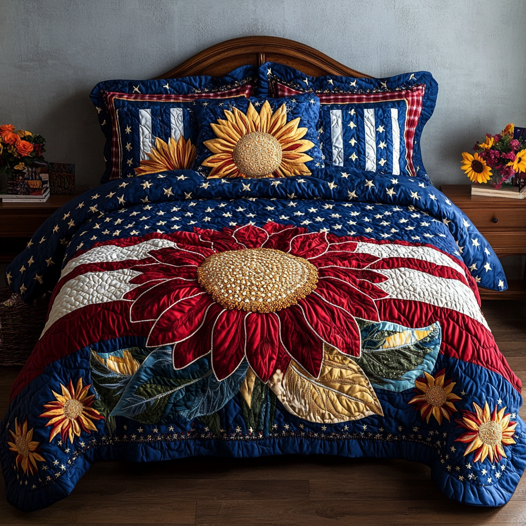 Sunflower Glory Quilted Bedding Set Duvet Cover Merch Gifts For Sunflower Lovers