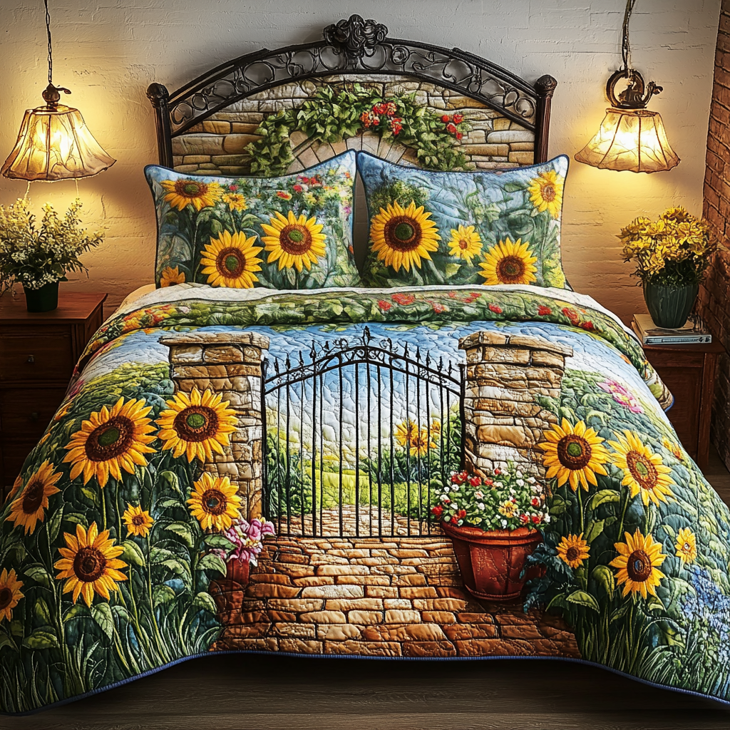 Sunflower Path Quilted Bedding Set Duvet Cover Bed Sheet Set Gifts For The Flower Lover Sunflower Path Quilted Bedding Set Duvet Cover Bed Sheet Set Gifts For The Flower Lover