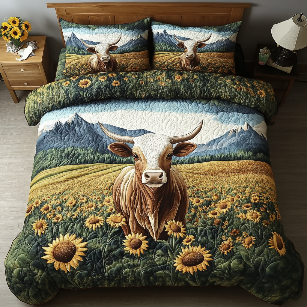 Sunflower Snuggle Quilted Bedding Set Duvet Cover Bed Sheet Set Gifts For Sunflower Lovers