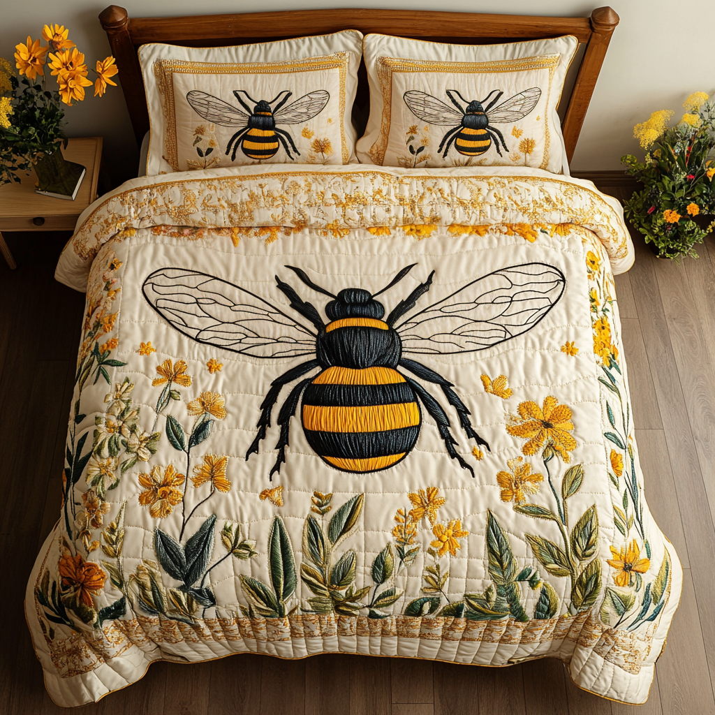 Sunlit Bee Quilted Bedding Set Duvet Cover Merch Unique Bee Gift Ideas Sunlit Bee Quilted Bedding Set Duvet Cover Merch Unique Bee Gift Ideas