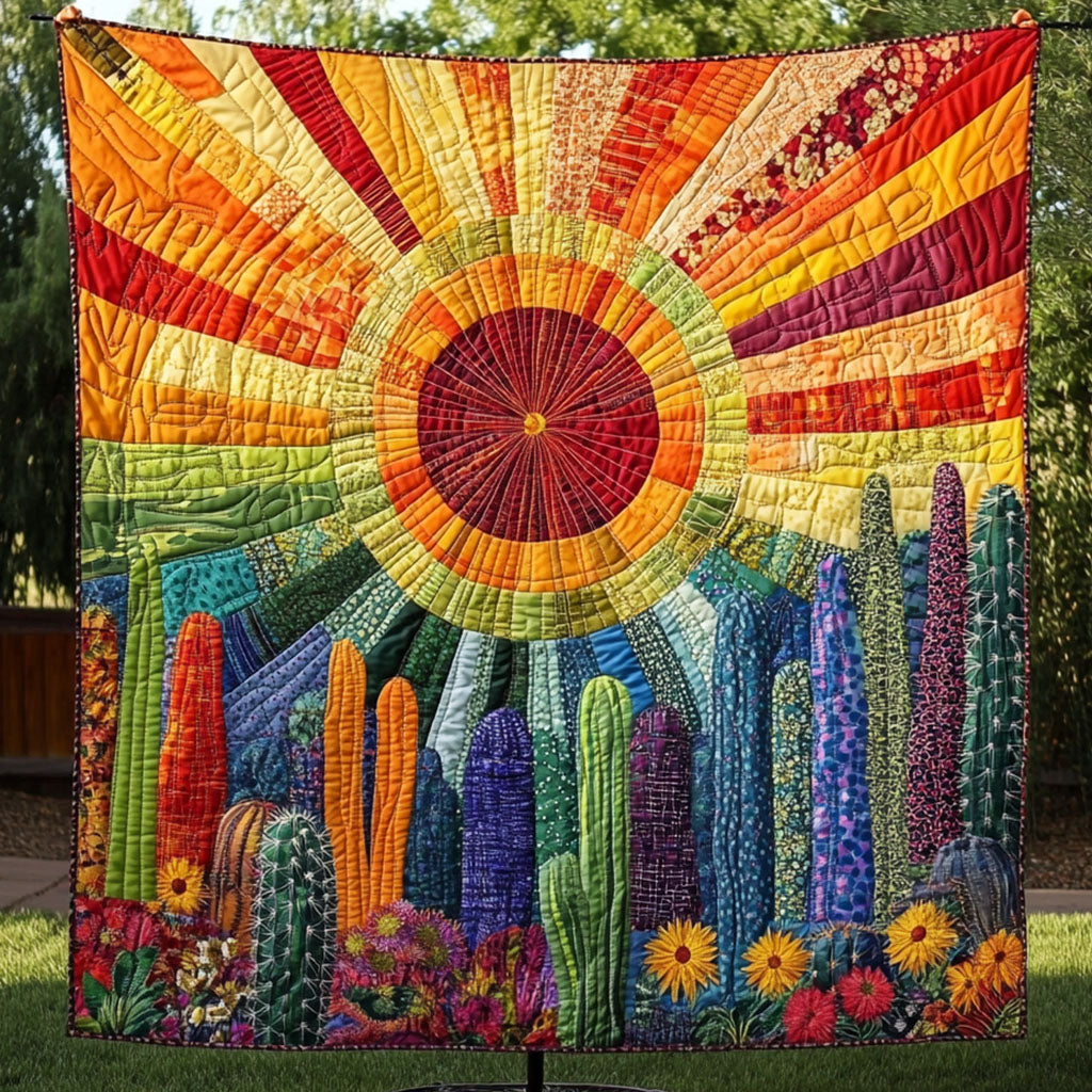 Sunlit Cactus Garden Quilted Blanket Cute Colorful Blanket Great CactusLover Gifts Shunshine Sunlit Cactus Garden Quilted Blanket Cute Colorful Blanket Great CactusLover Gifts Shunshine