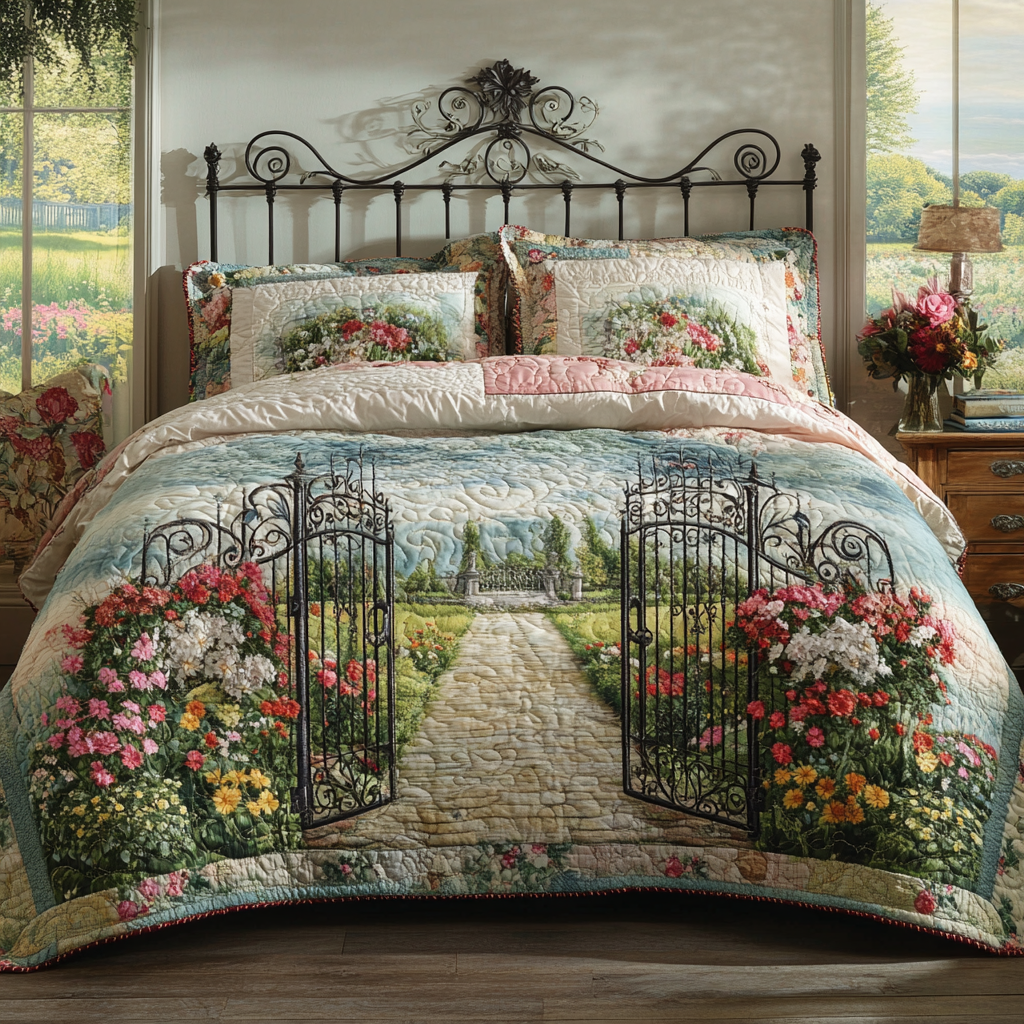 Sunlit Garden Gate Quilted Bedding Set Duvet Cover Bed Sheet Set Flower Arrangement Ideas Sunlit Garden Gate Quilted Bedding Set Duvet Cover Bed Sheet Set Flower Arrangement Ideas