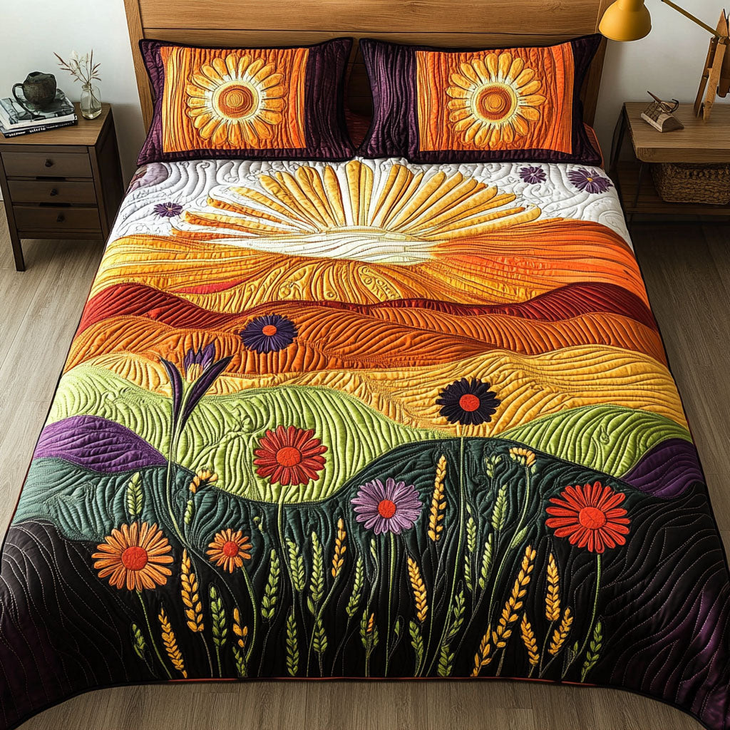 Sunlit Grain Quilted Bedding Set Duvet Cover Merch Sunflower Gift Items Sunlit Grain Quilted Bedding Set Duvet Cover Merch Sunflower Gift Items