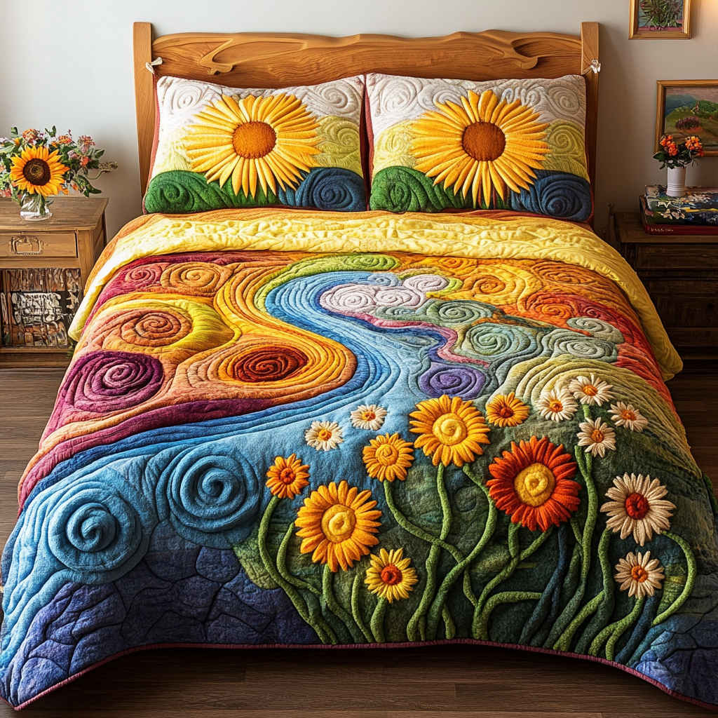 Sunlit Petals Quilted Bedding Set Duvet Cover Bedspread Sunflower Gifts For Women Sunlit Petals Quilted Bedding Set Duvet Cover Bedspread Sunflower Gifts For Women