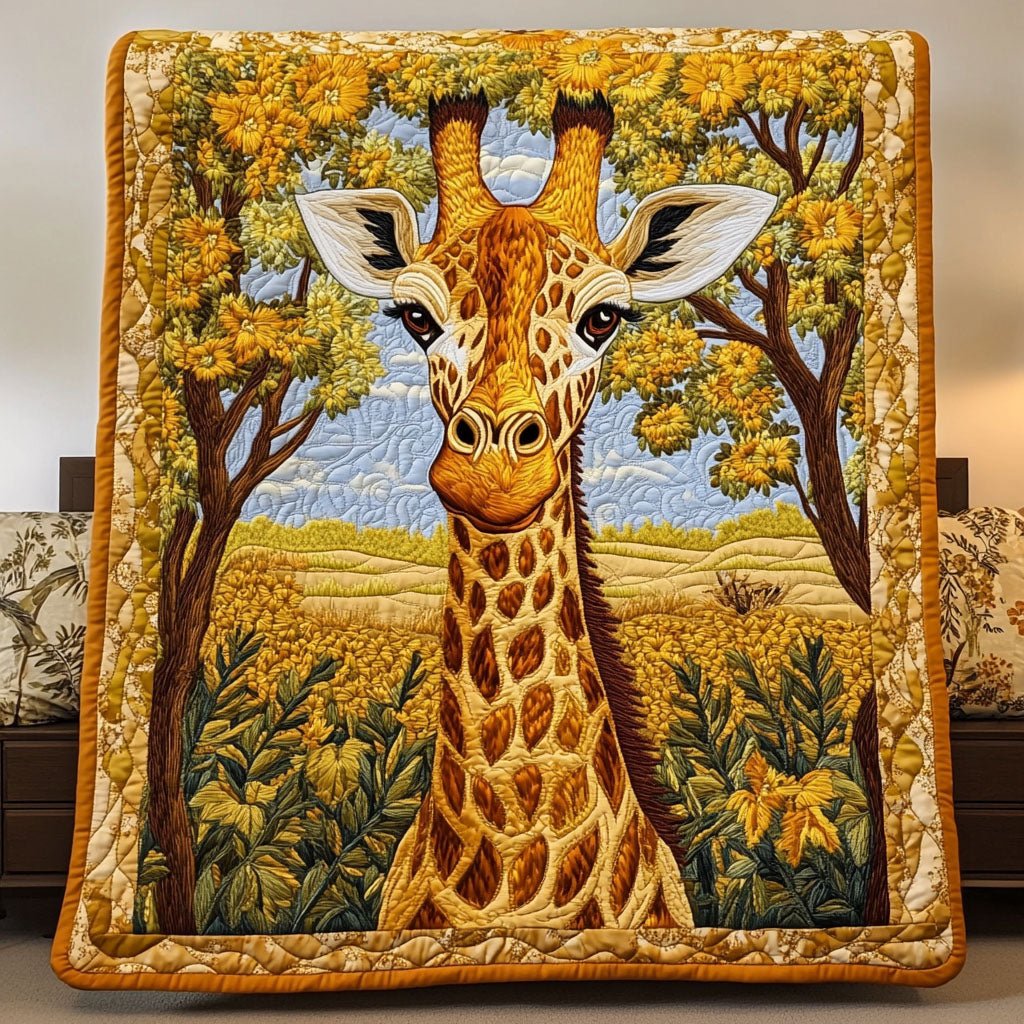 Sunlit Savannah Giraffe Quilted Blanket Cute Colorful Blanket Giraffe Gifts For Him