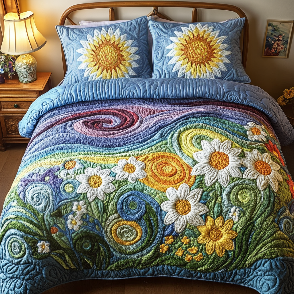 Sunny Bloom Quilted Bedding Set Duvet Cover Bed Sheet Set Gifts With Daisies On Them