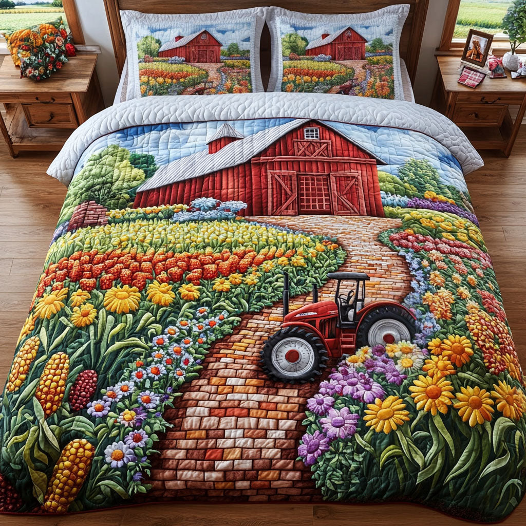 Sunny Fields Quilted Bedding Set Duvet Cover Bedspread Tractor Gifts For Adults